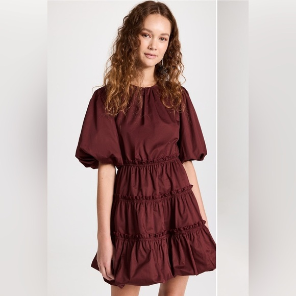 Jason Wu Size 10 Burgundy Wine Balloon Sleeve Tiered Mini Dress - Picture 2 of 13